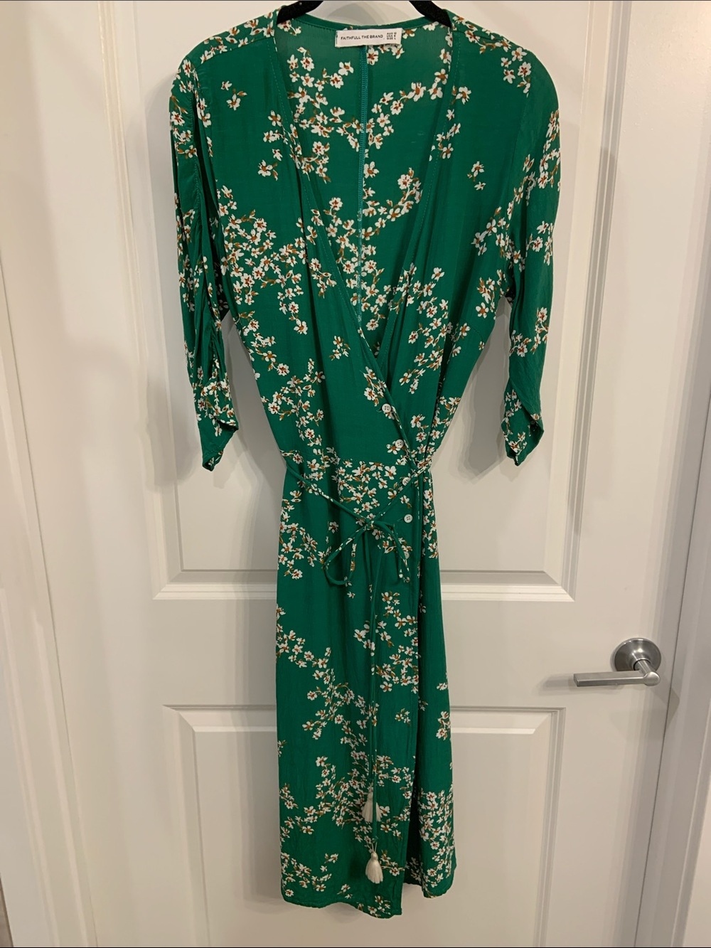 Faithfull the Brand Green Floral Tie-Waist Wrap Dress